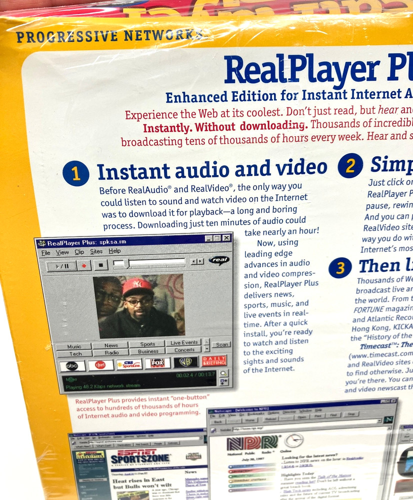 NOS Vtg Software RealPlayer Plus Audio Video Enhanced Edition 1997 Windows Mac