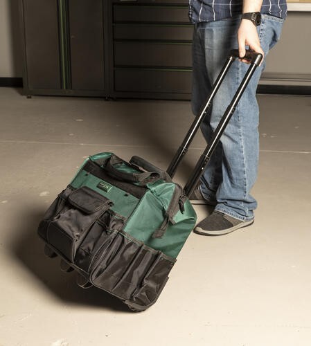 18" Rolling Tool Bag Heavy Duty Wheel Telescoping Handle 18 Pocket Organizer