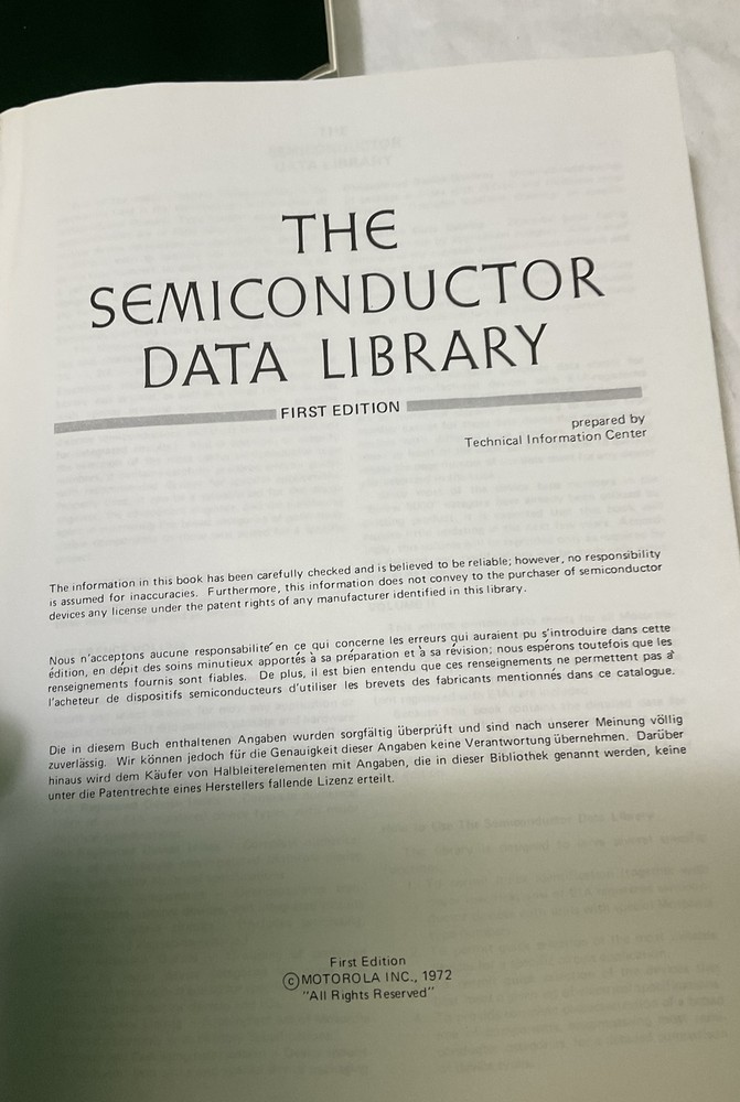 VTG 1972 First EditionThe Semiconductor Data Library Volume 1 ,2 & Third Edition