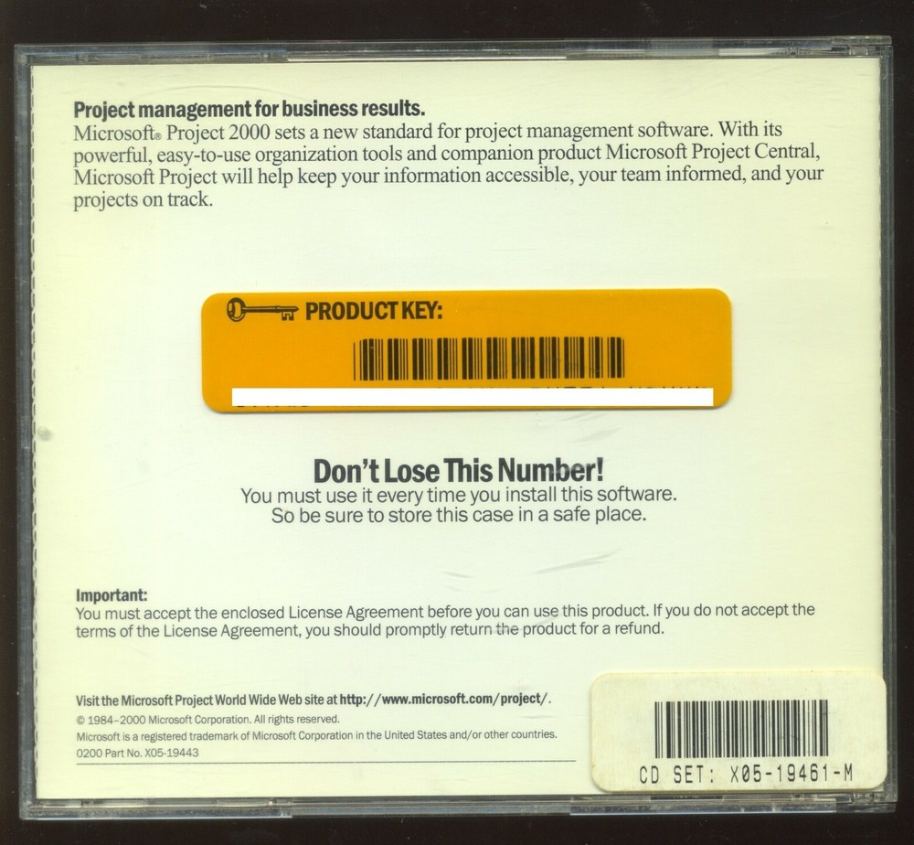 MICROSOFT PROJECT 2000 UPGRADE CD with PRODUCT KEY !!