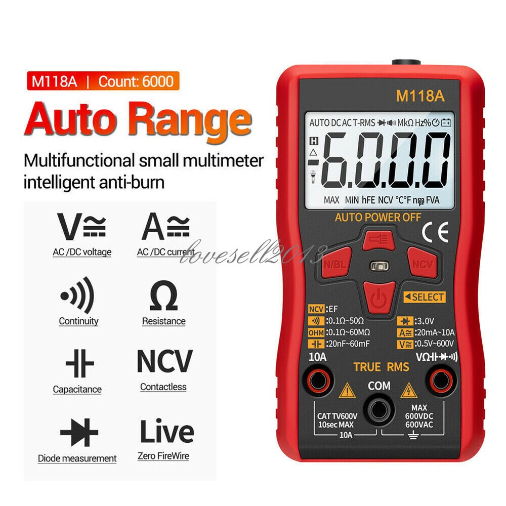 AC/DC True RMS Digital Multimeter Amp Ohm Voltage Resistance Tester Meter