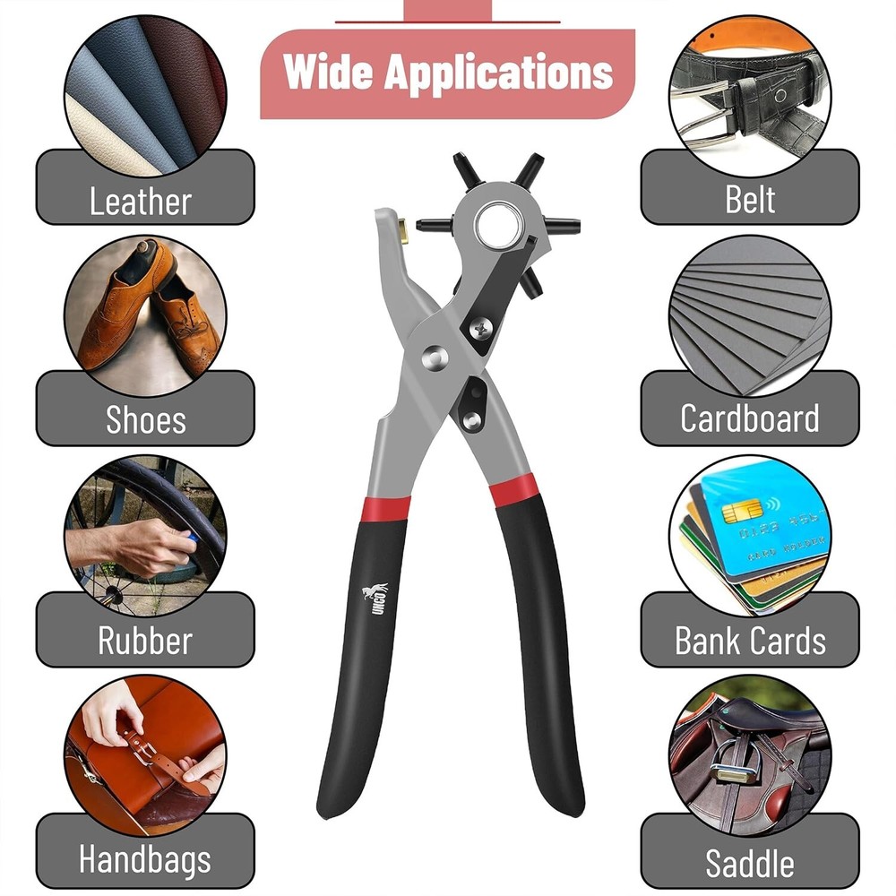 Compact Leather Hole Punch Tool - 6 Sizes, Ergonomic Handle for Ultimate Comfort