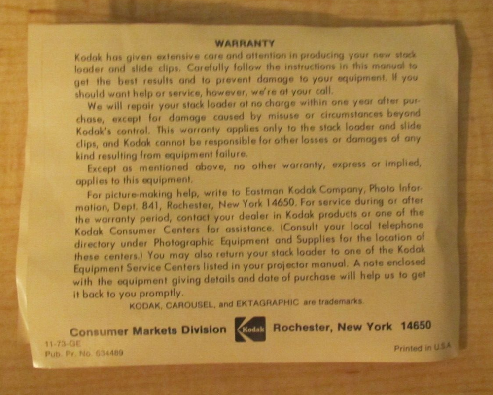 Vintage Kodak Carousel Stack Loader No. B40 Instructions Included Cat 151 4249