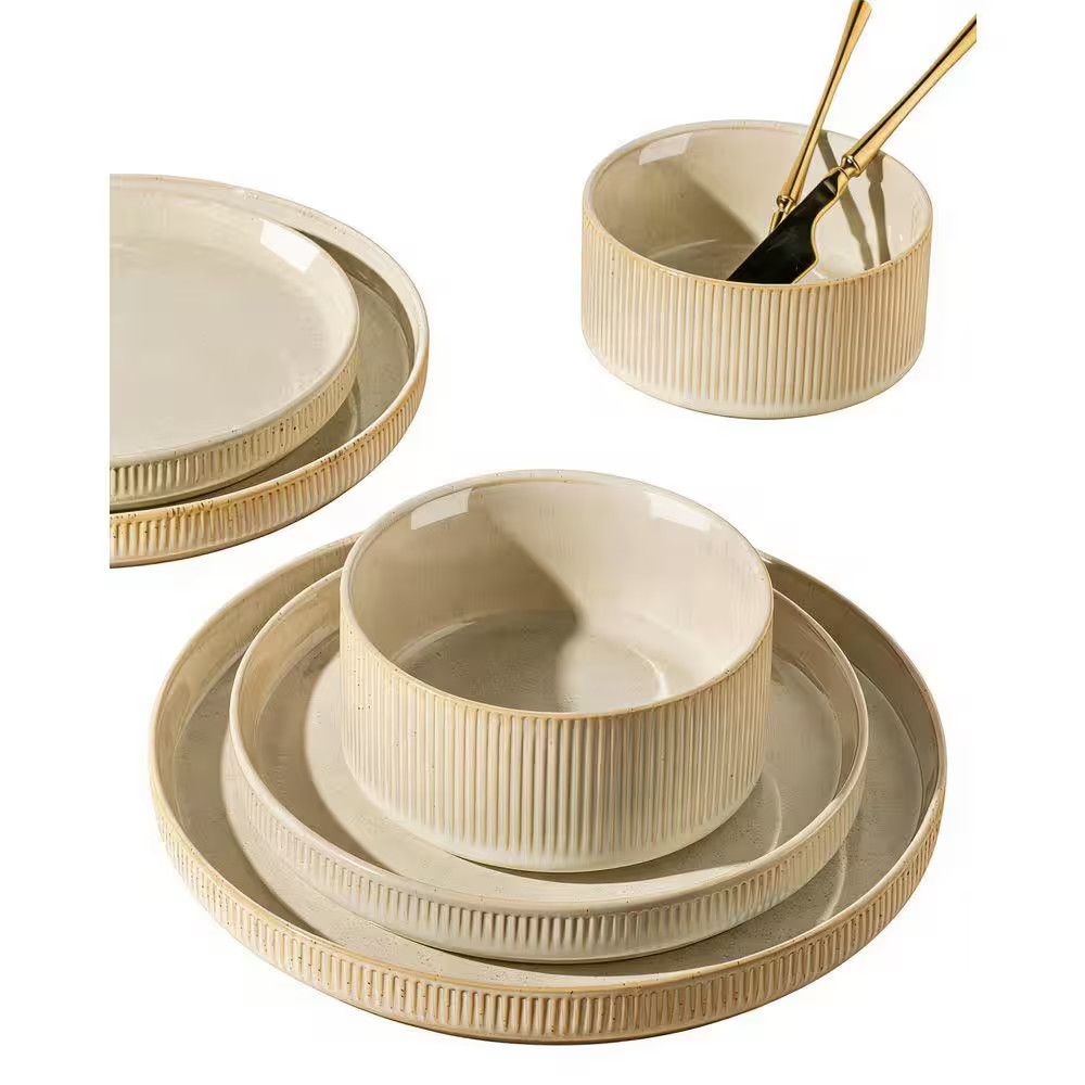12-Piece Cappuccino Modern Ceramic Kitchen Dinnerware Sets with Plates and Bowls