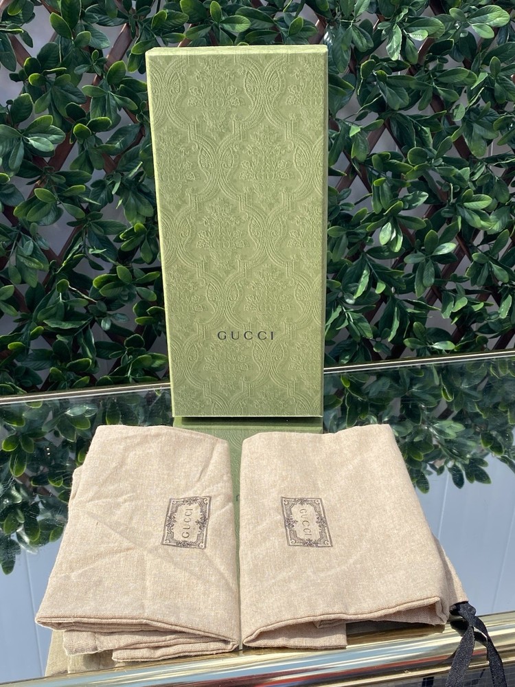 Gucci Green Patterned Shoe Box with Beige Dust Bags (Empty)