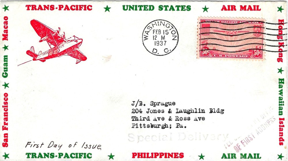 FDC # C22-33  -- China Clipper  --   Klotzback