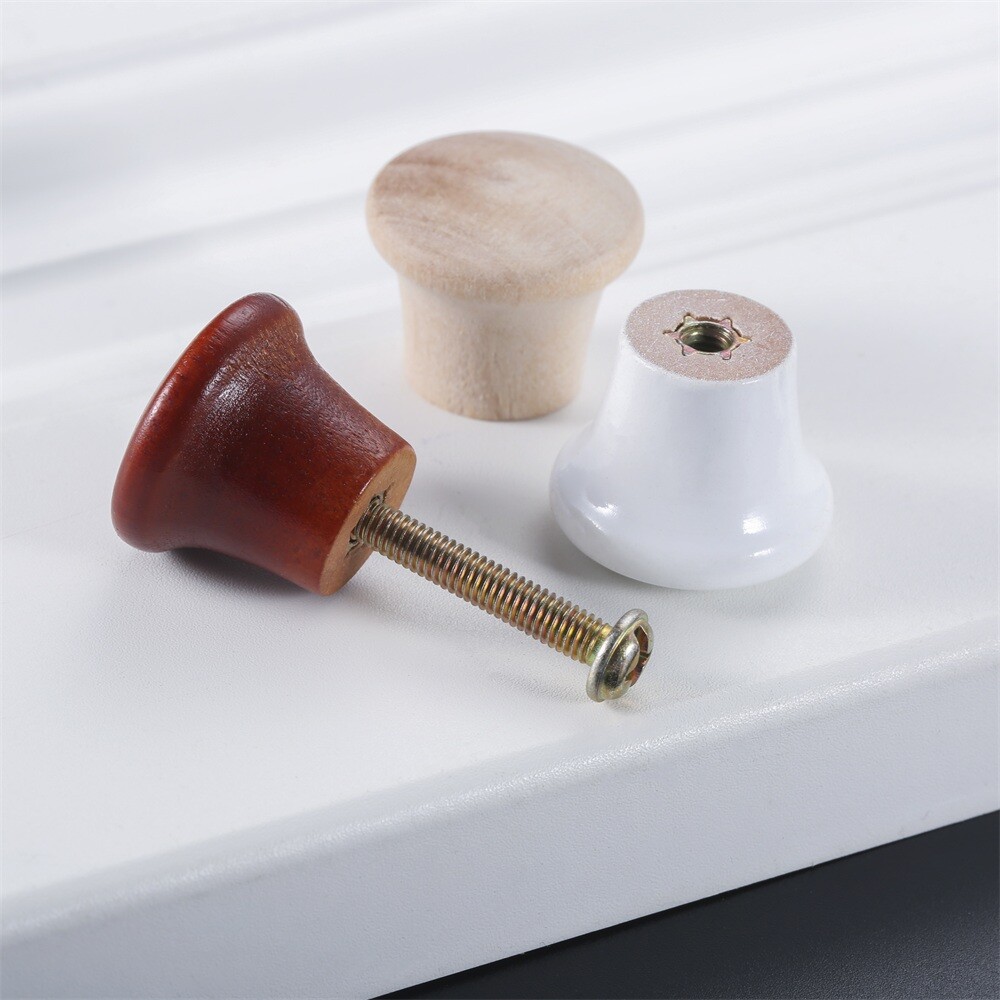 5Pcs Round Mini Wood Drawer Knobs Door Pulls Handles Kitchen Cabinet Replacement