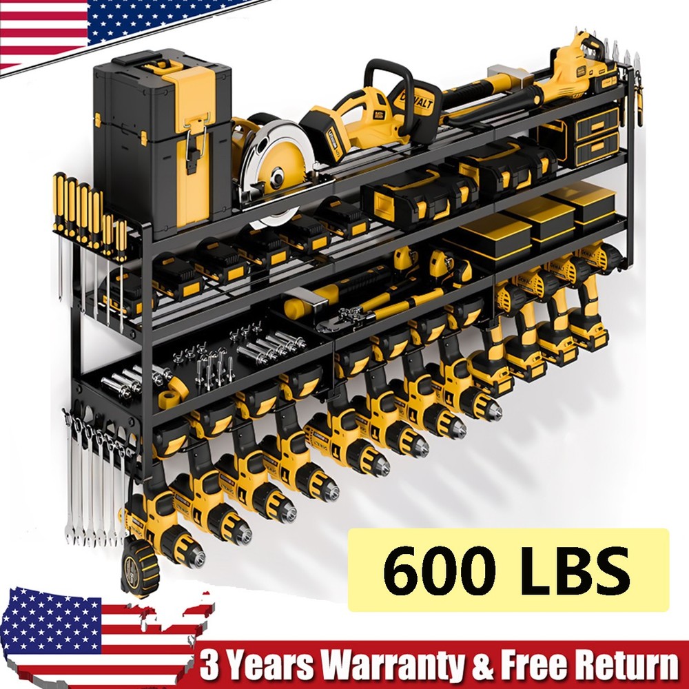 Power Tool Organizer Wall Mount - 600Lbs Load 4 Layer Storage Rack with 12 Drill