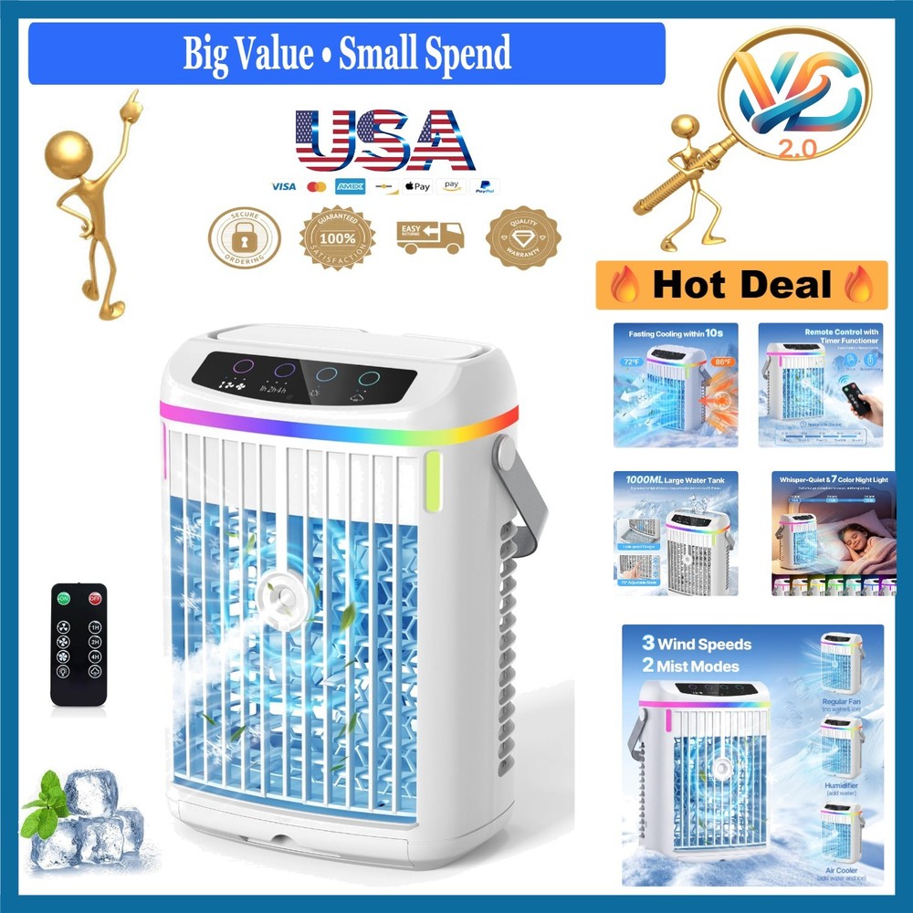 Mini Portable AC 4-in-1 Evaporative Cooler Fan with Remote 1000ML