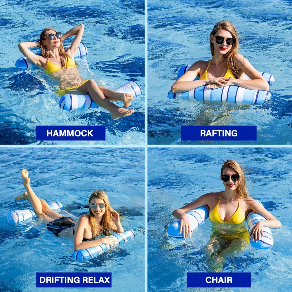 Pool Floats 2 Pack Pool Floats, Inflatable Pool Hammock Float, 4in1 Pool Ham...