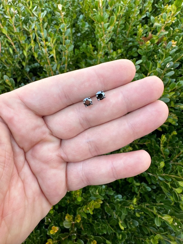 Black Moissanite Screwback Stud Earrings Oxidized 925 Silver 3-8mm Passes Tester