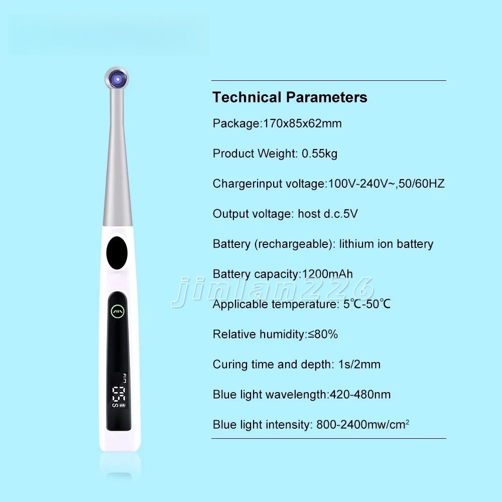 Dental Cordless LED Curing Light 4 Modes 1 Second Light Lamp Metal Head