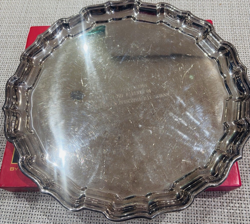 Reed & Barton Silverplate Chippendale Tray Engraved St. Patrick 14”
