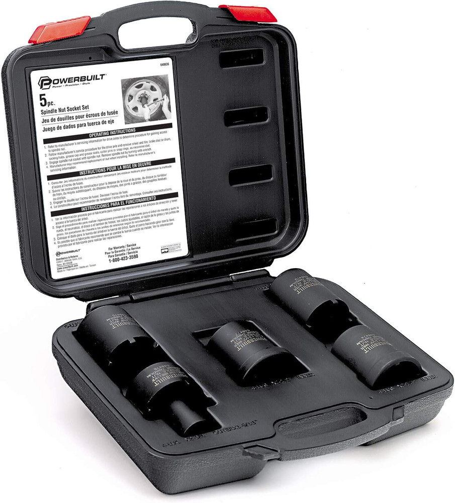 Spindle Nut Socket Tool Kit, 5 Piece, Remove Spindle Nuts, Various Size Lug Out