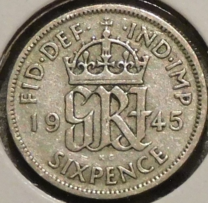 British Silver Sixpence - 1945 - King George VI