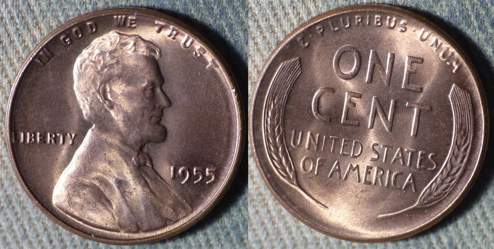 Lincoln Wheat Cent : 1955 BU IRUS1042