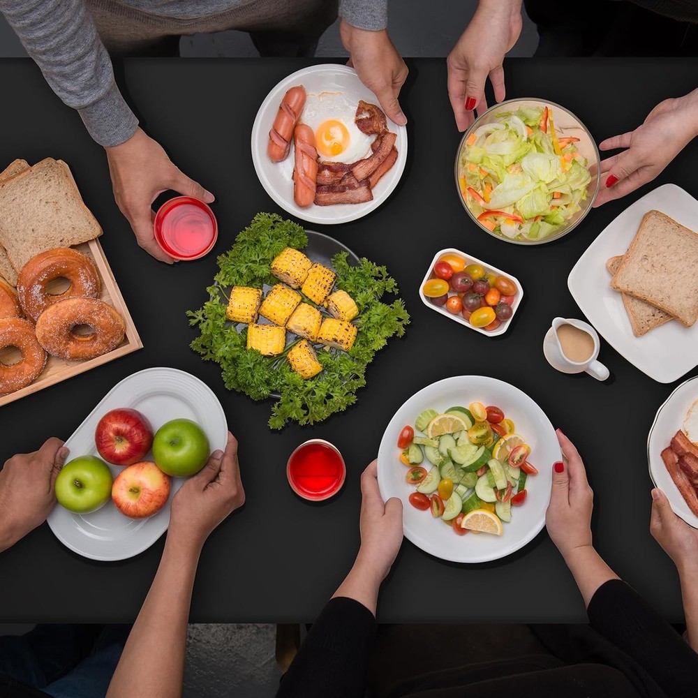 32 Pack Black Plastic Tablecloth Rectangle Tables Premium Decorative Black