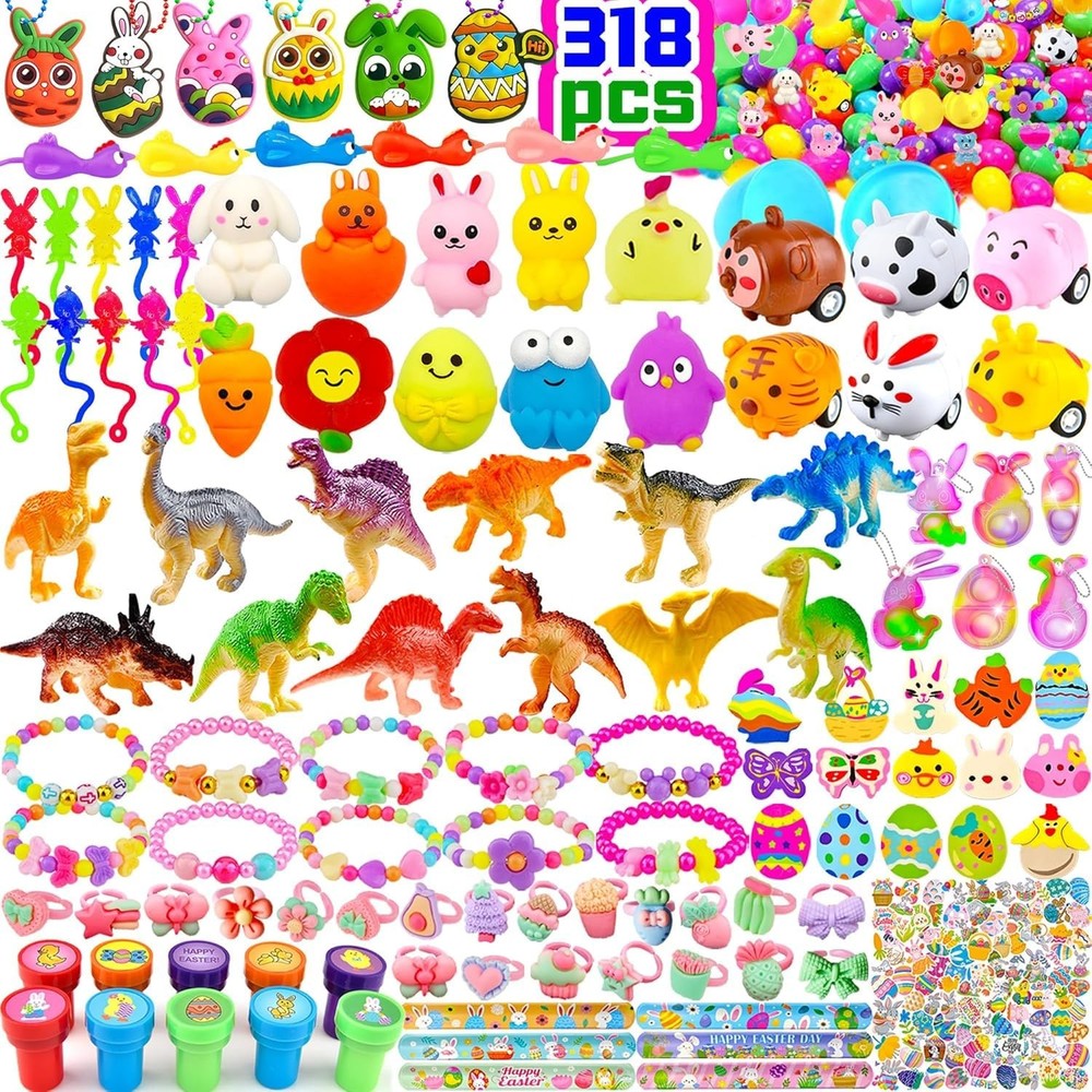 318 pcs filled Easter Eggs with Toys Easter Egg Fillers 100 pack Easter egg w...