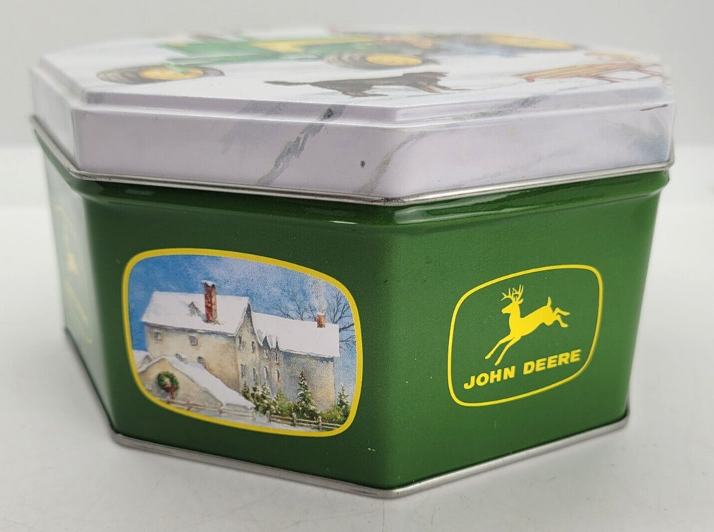 John Deere Tin Winter Scene Octagon Dogs Sled Snow Tracker