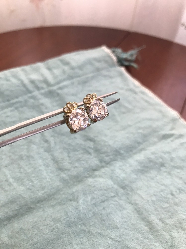 Vintage Crown Cubic Zirconia Square Stud Earrings
