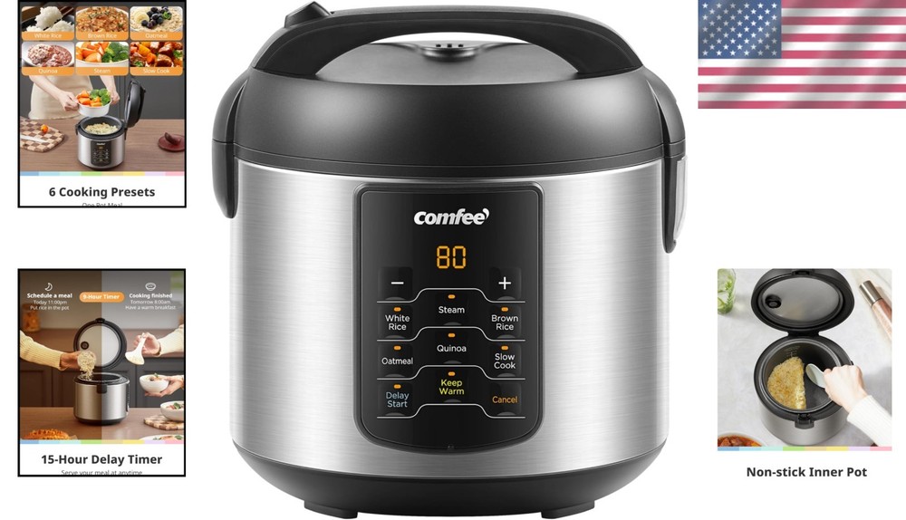 Stainless Steel Multi Cooker with One-Touch Programs - 8 Cups Cooked Capacity