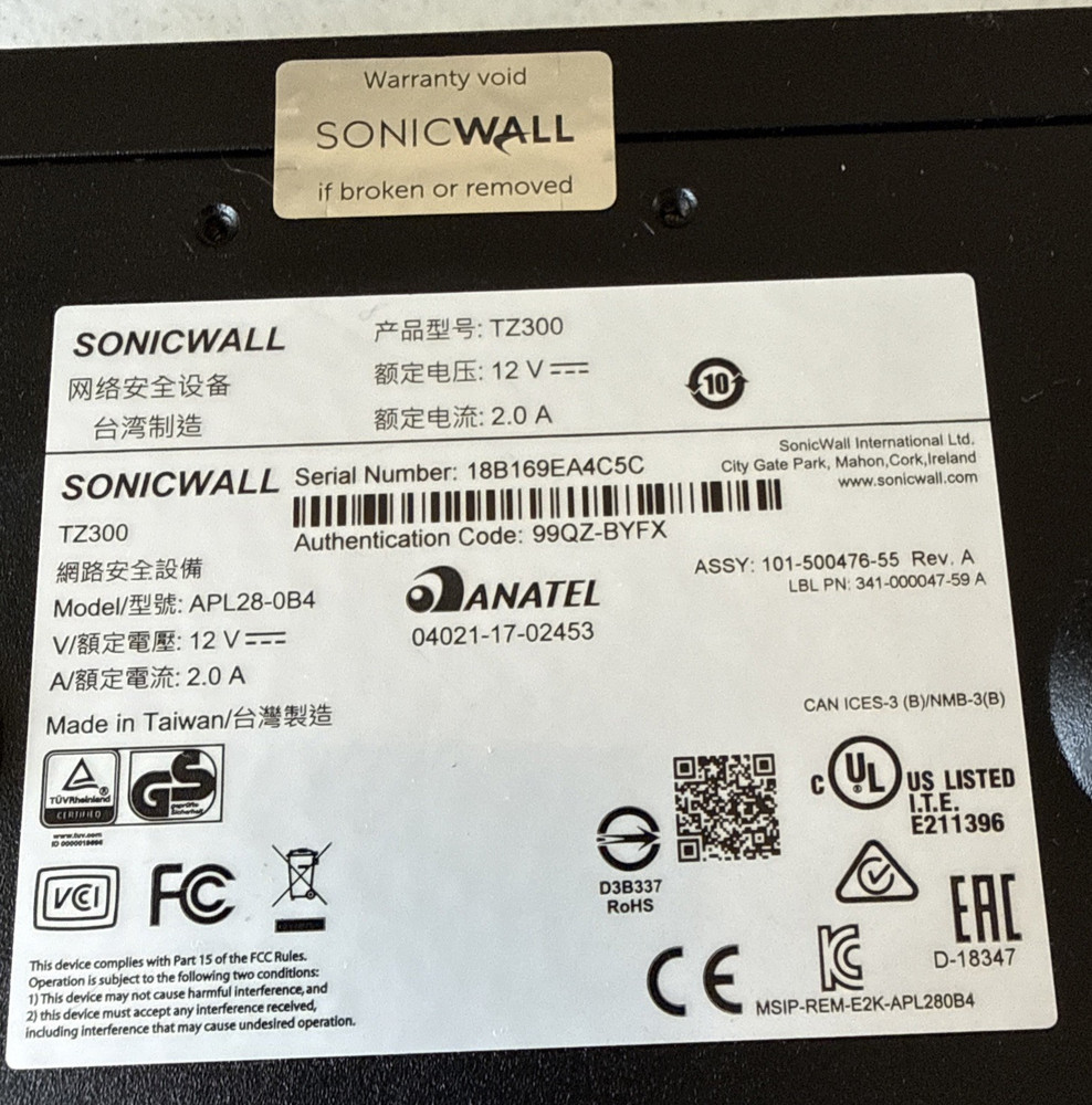 SonicWall TZ300 Firewall APL28-0B4