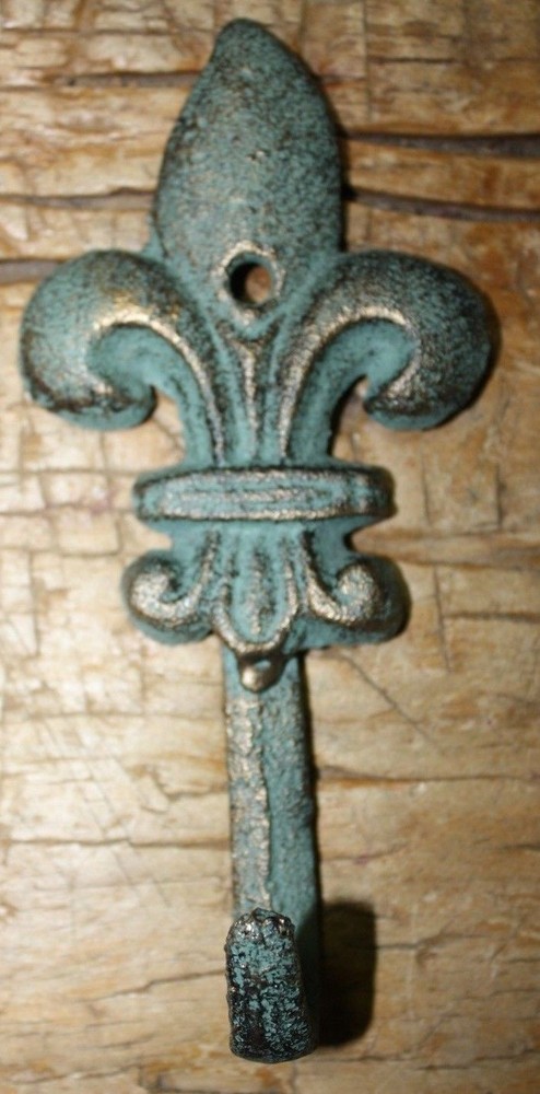 12 Cast Iron Antique Style Rustic Fleur De Lis Coat Hooks Hat Hook Rack Towel #6