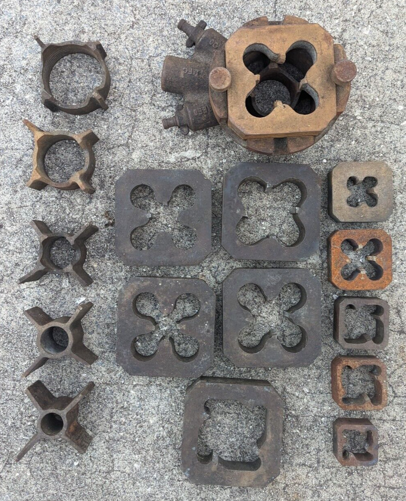 Vintage Square Die Pipe Threader With Threading Tool & Guides Assorted Lot As is