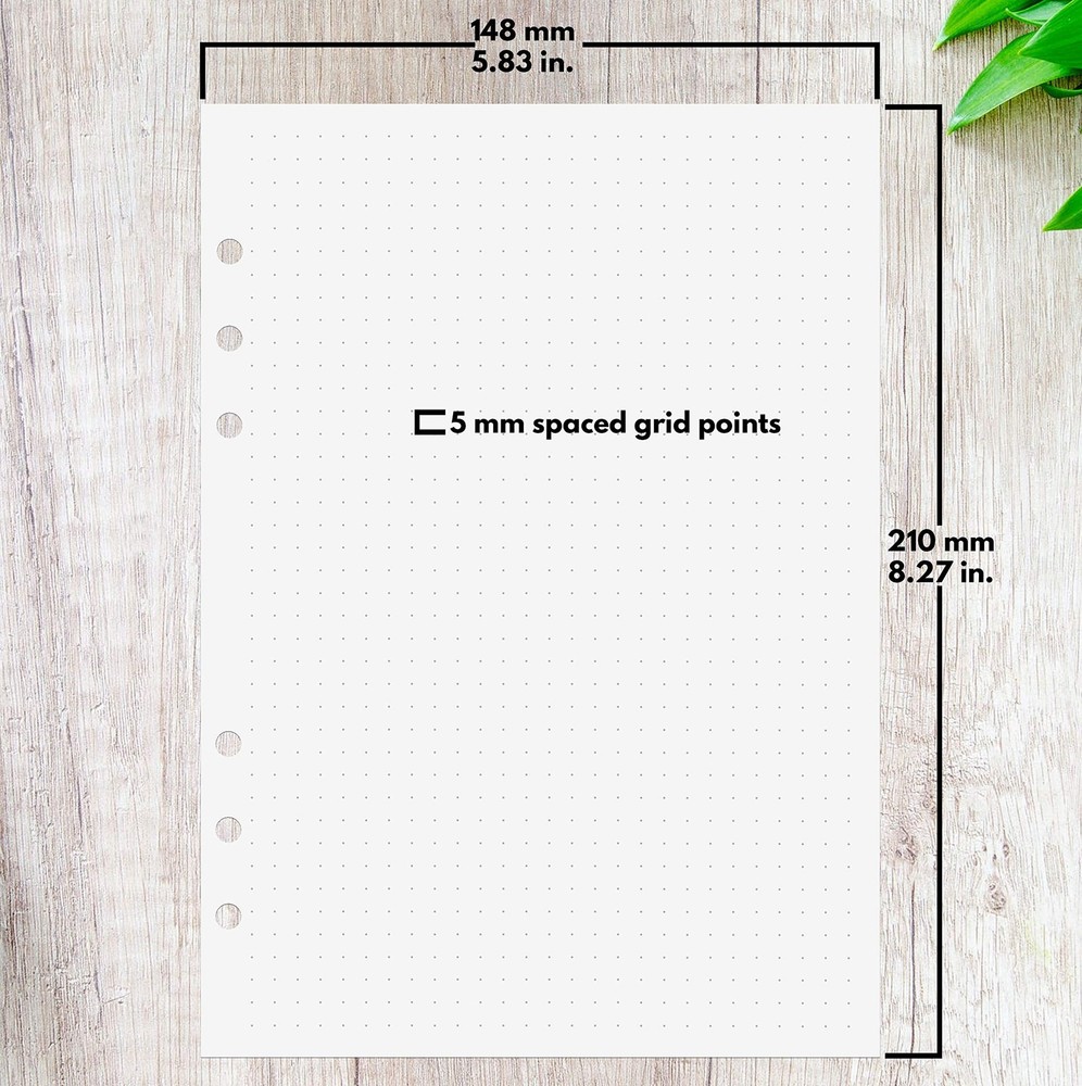 A5 Dot Grid Paper, Extra Thick, 6-Hole Punched, 400 Sheets (800 Pages), 400