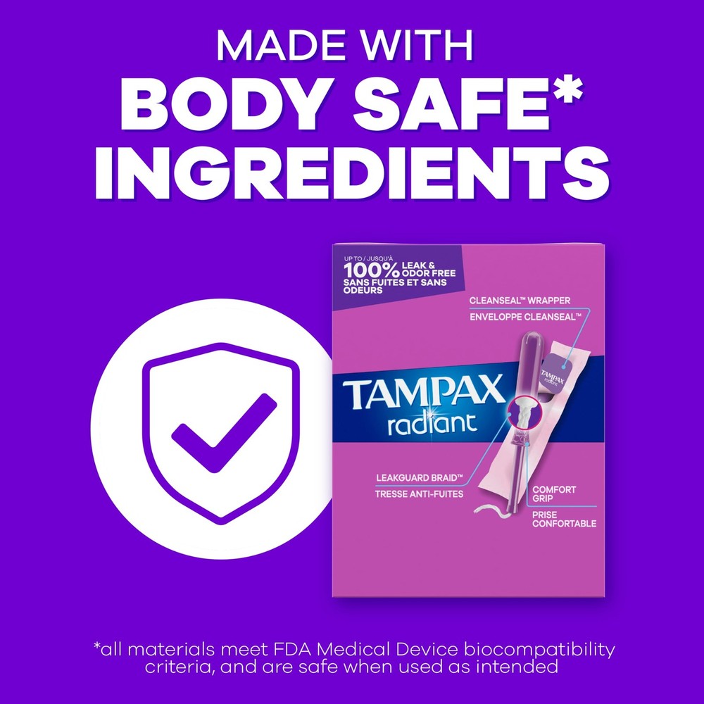 Radiant Tampons Multipack, with LeakGuard Braid, Light/Regular Absorbency, Un...