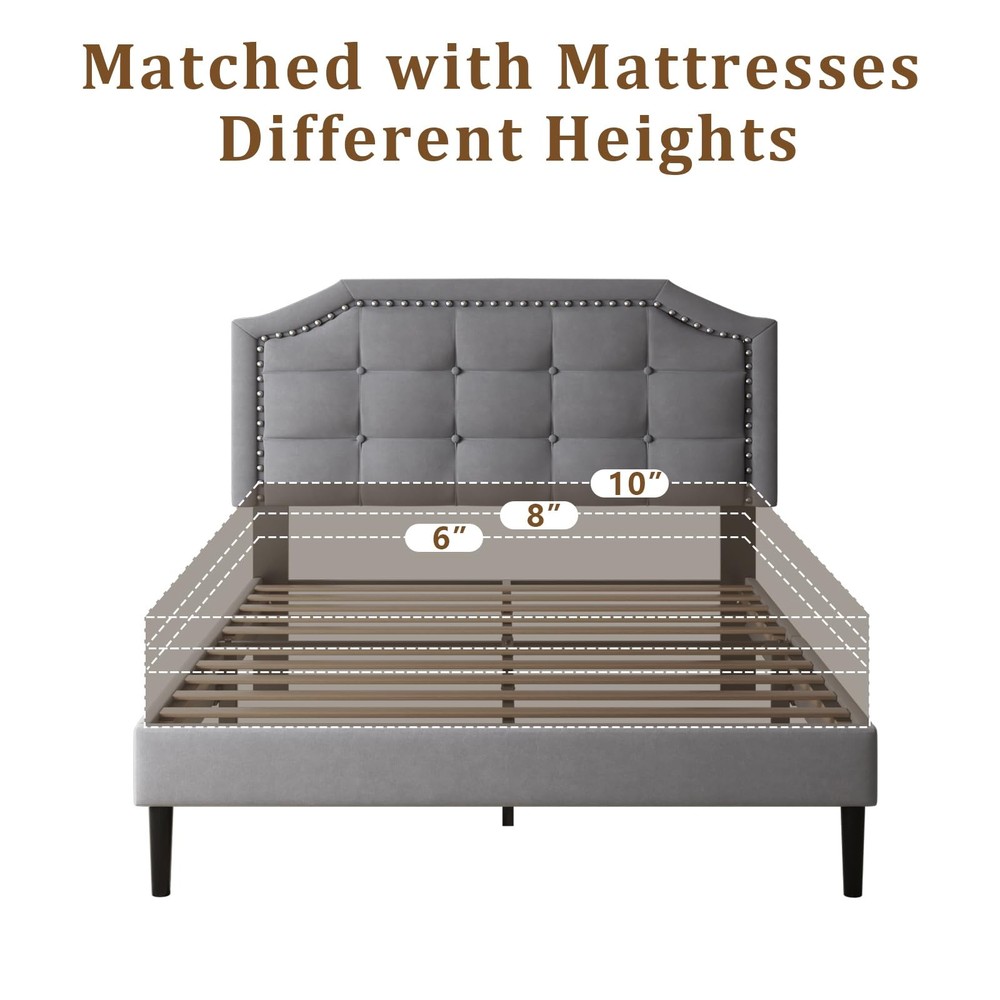 Full Size Bed Frame, Full Size Platform Bed Frame with Upholstered Button Tuf...
