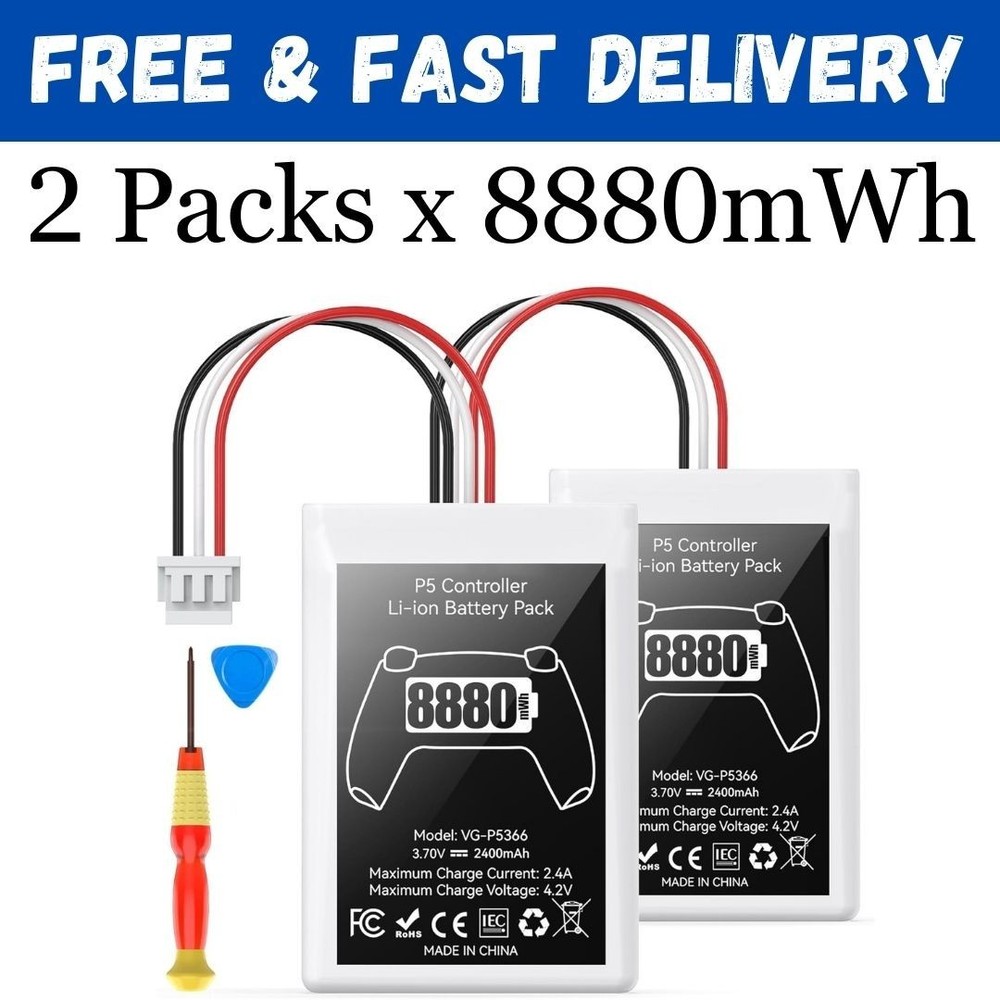 2 Pack PS5 Controller Battery Replacement 8880mWh High Capacity Rechargeable