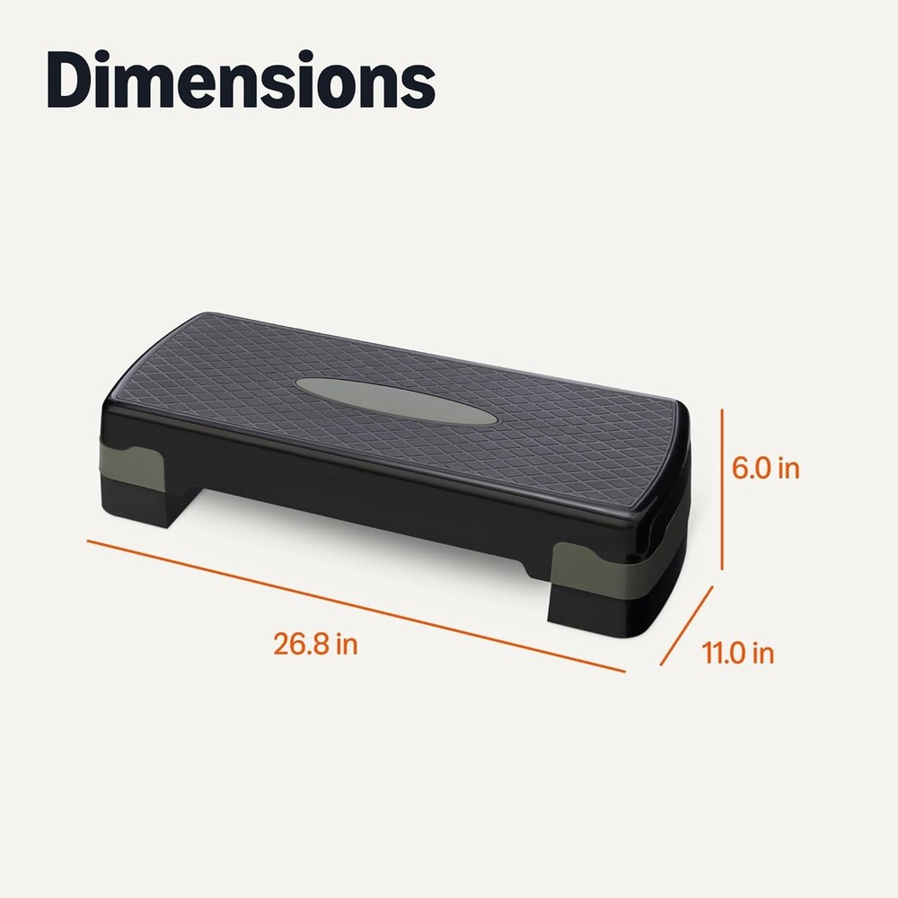 Compact Adjustable Stepper with Non-Slip Surface - 400 lbs Capacity, Black/Grey