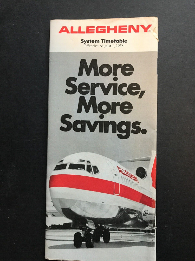 Allegheny Airlines System Timetable, August 1, 1978
