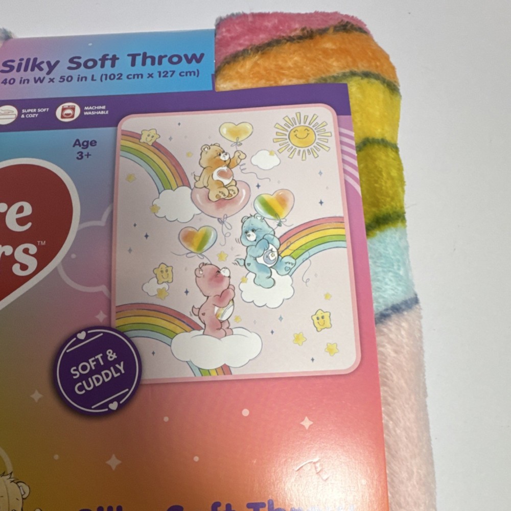 Care Bears Silky Soft Throw Blanket 40x50in Rainbow Clouds Multicolor Polyester