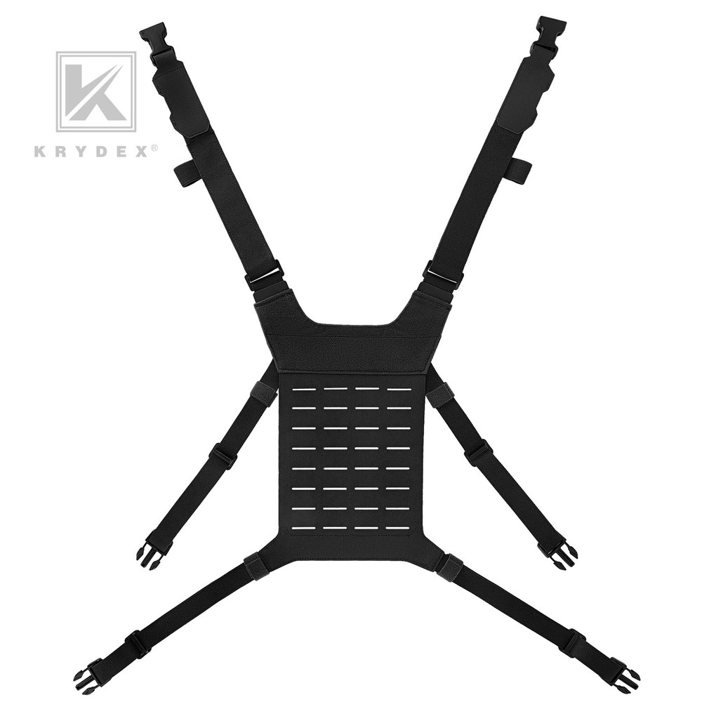 Krydex Tactical Chest Rig Shoulder Strap with Back MOLLE Panel Harness Vest BK