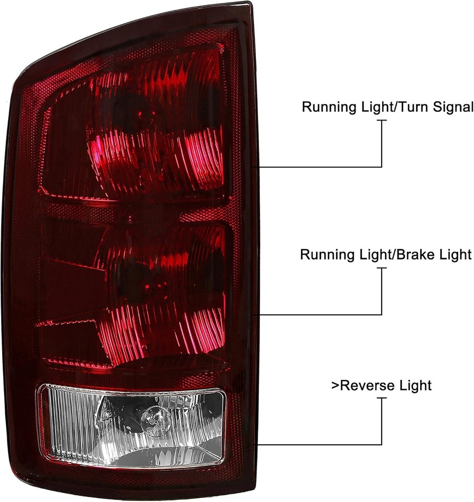 Tail Light Assembly w/Halogen Bulb Compatible with 2002-2006 Dodge Ram 1500/...