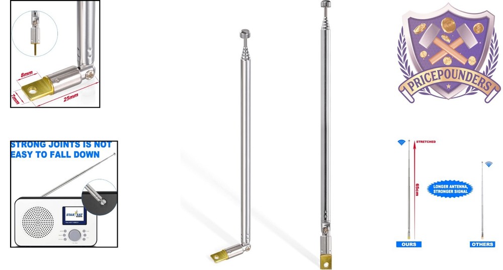 Effortless Installation 65cm Telescopic Antenna Replacement - 2 in 1 Pack