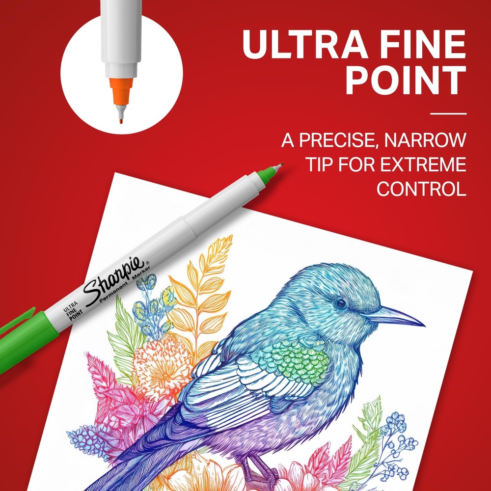 Sharpie Permanent Markers, Ultra Fine Point, Assorted Colors, 12 Count