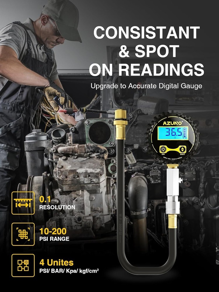 Automotive Compression Gauge with 0.1 Resolution and Bleeder Valve Functionality