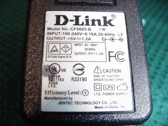 D-Link model CF0605-B ACDC Adapter Power Supply Output: 5VDC 1.2A