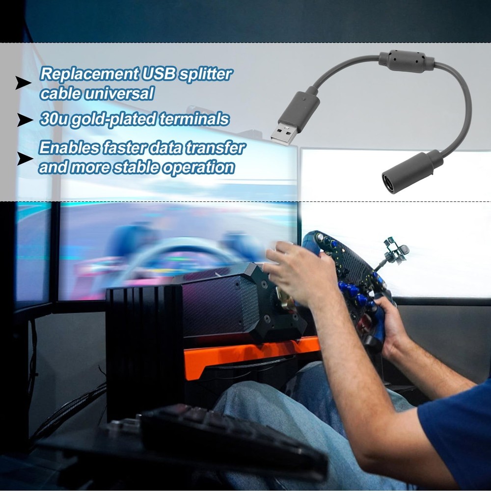 2pcs USB Breakaway Cable Replacement for Logitech G920 Thrustmaster Gray