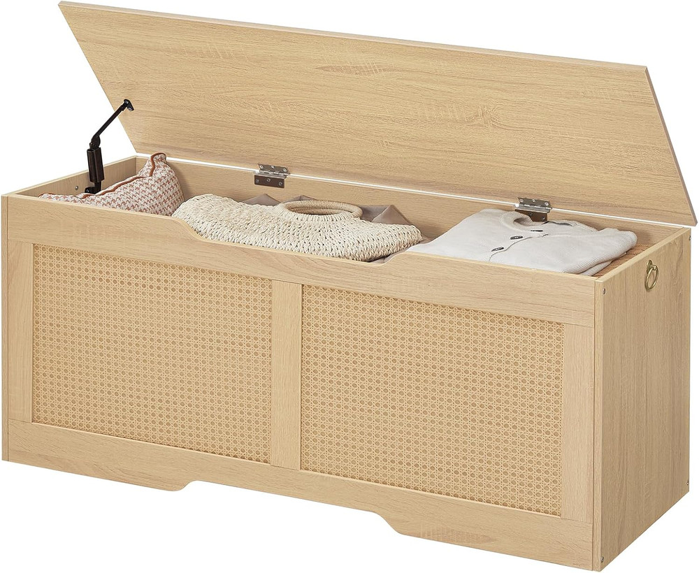 Storage Chest, 43.3" Storage Bench, Rattan-Like Storage Trunk, Sturdy Entryway B