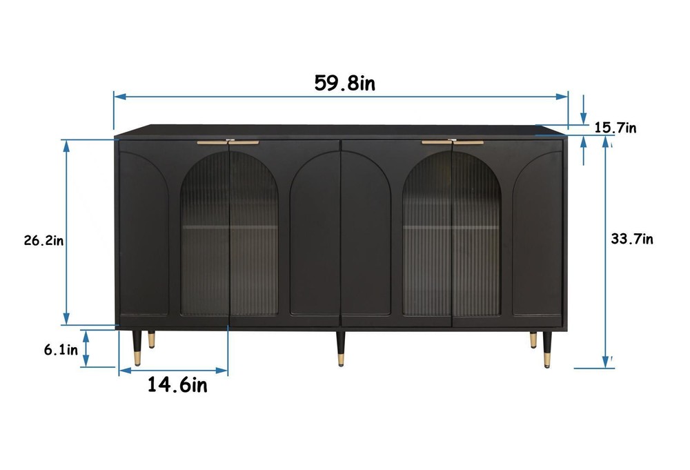 Sideboard Buffet Server Cabinet Storage Cabinet with 4 Glass Doors Black