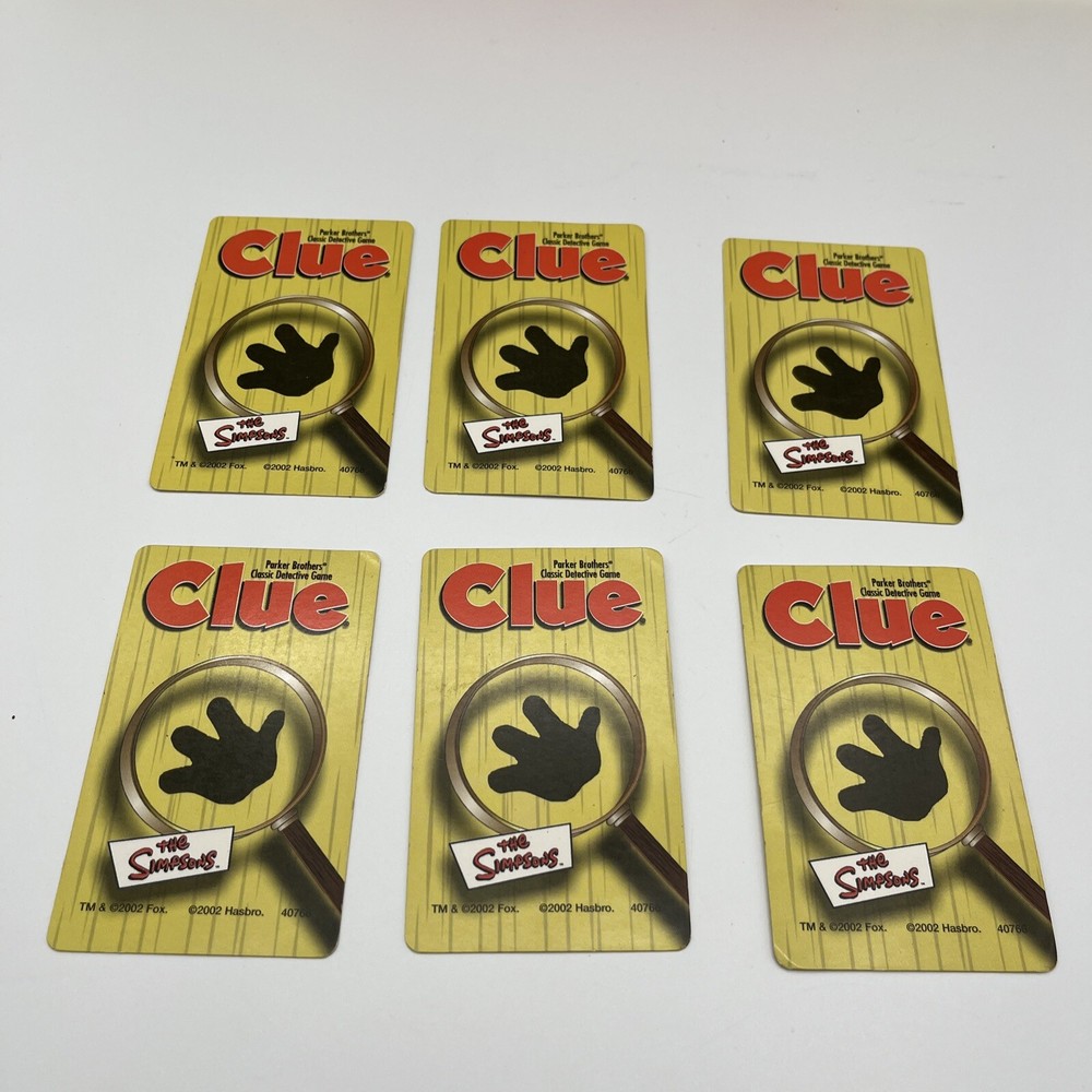 6 Weapon Cards The Simpsons Clue 2002 Replacement Part