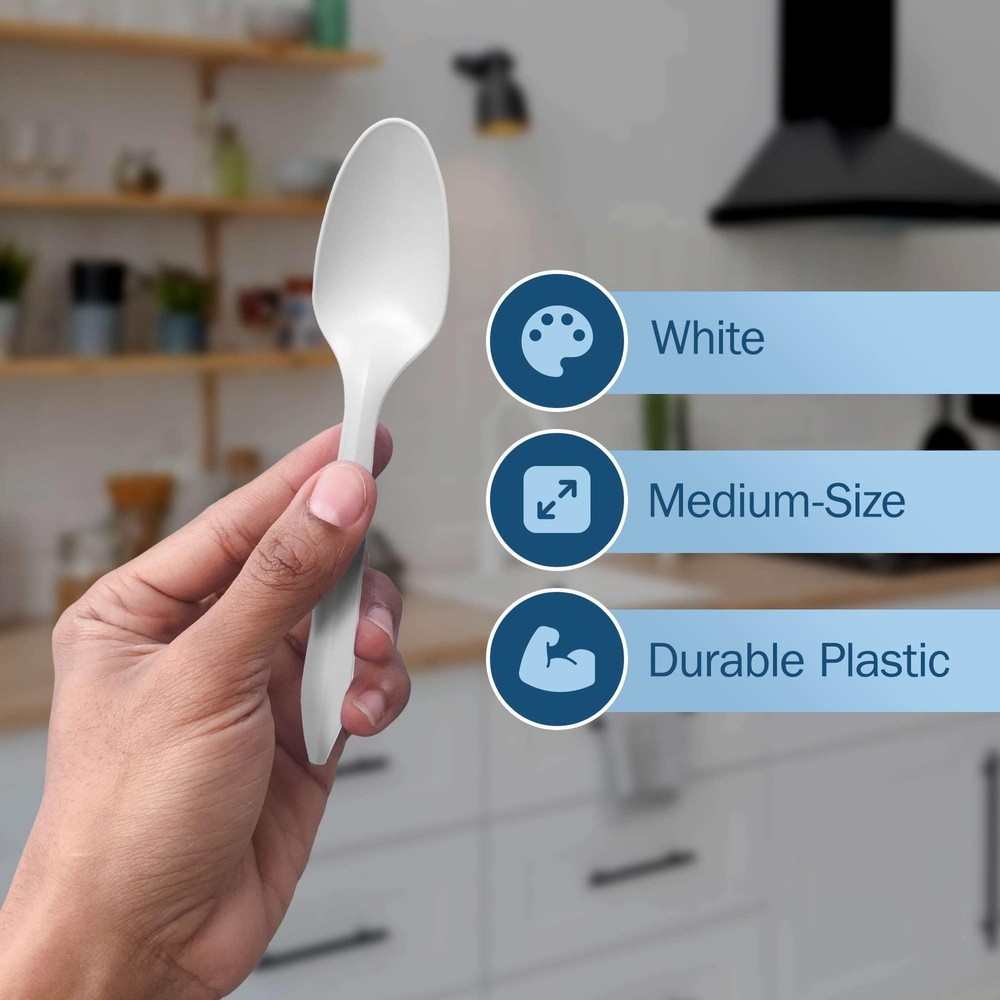 Disposable Plastic Spoons - 1,000 Medium Weight Plastic Teaspoons - Disposabl...
