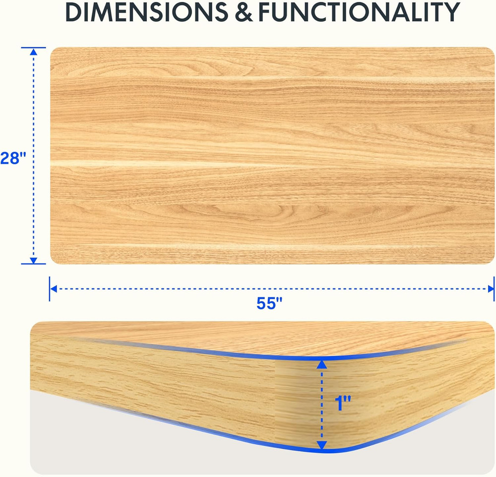 Whole Piece 55"X28" Desktop 1" Thickness Height Adjustable Desk Rectangular Tabl