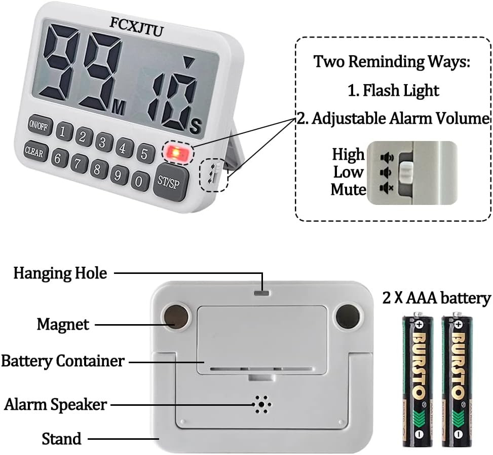 Digital Kitchen Timer, Large Display Countdown/Up Timer with Digits Directly Inp
