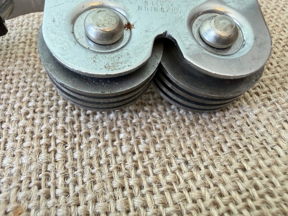 Ecko Vintage Pull Through Chromium Plated Knife Sharpener with Black Handle-EUC