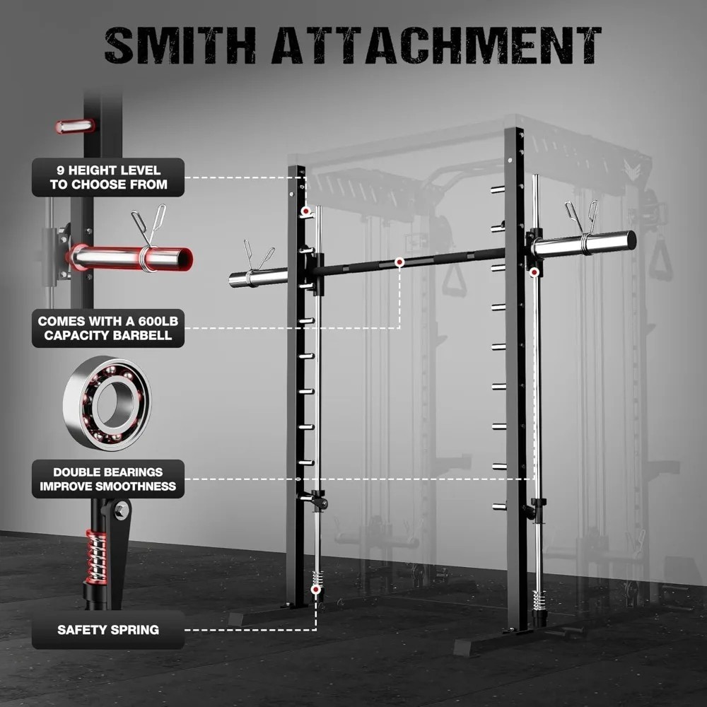 Home Gym System Workout Station Smith Machine Strength Training Weight Stacks